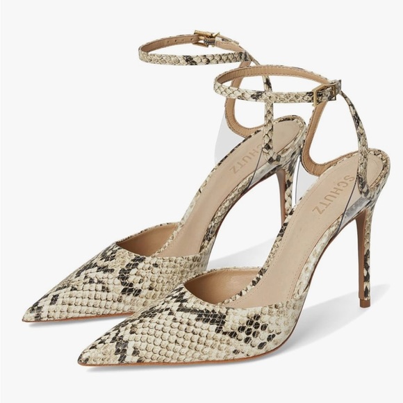 SCHUTZ Shoes - SCHUTZ Beige Snakeskin Pointed Toe Heels